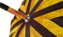 Handcrafted Umbrella - Striped Gold and Dark Brown - Chestnut Wood-Han