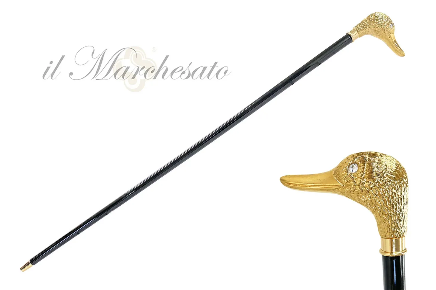 Handmade duck Walking stick - 24K gold-plated