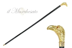 Handmade Eagle Walking stick with red stone - 24K gold-plated