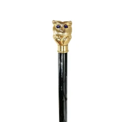 Handmade owl Walking stick with purple stone - 24K gold-plated