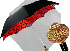 Handmade umbrella with Sphere decorated with red crystals