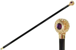 Handmade Walking stick - Golden filigree sphere with crystal