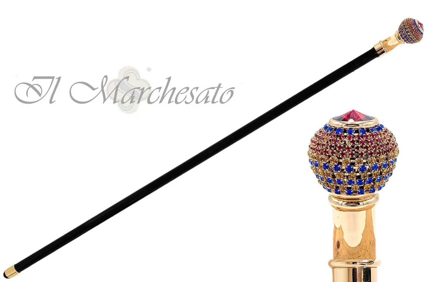Handmade Walking stick jewel with tricolor crystals