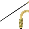 Hand-Painted Golden Plated Metal Walking Cane with Leaf Design