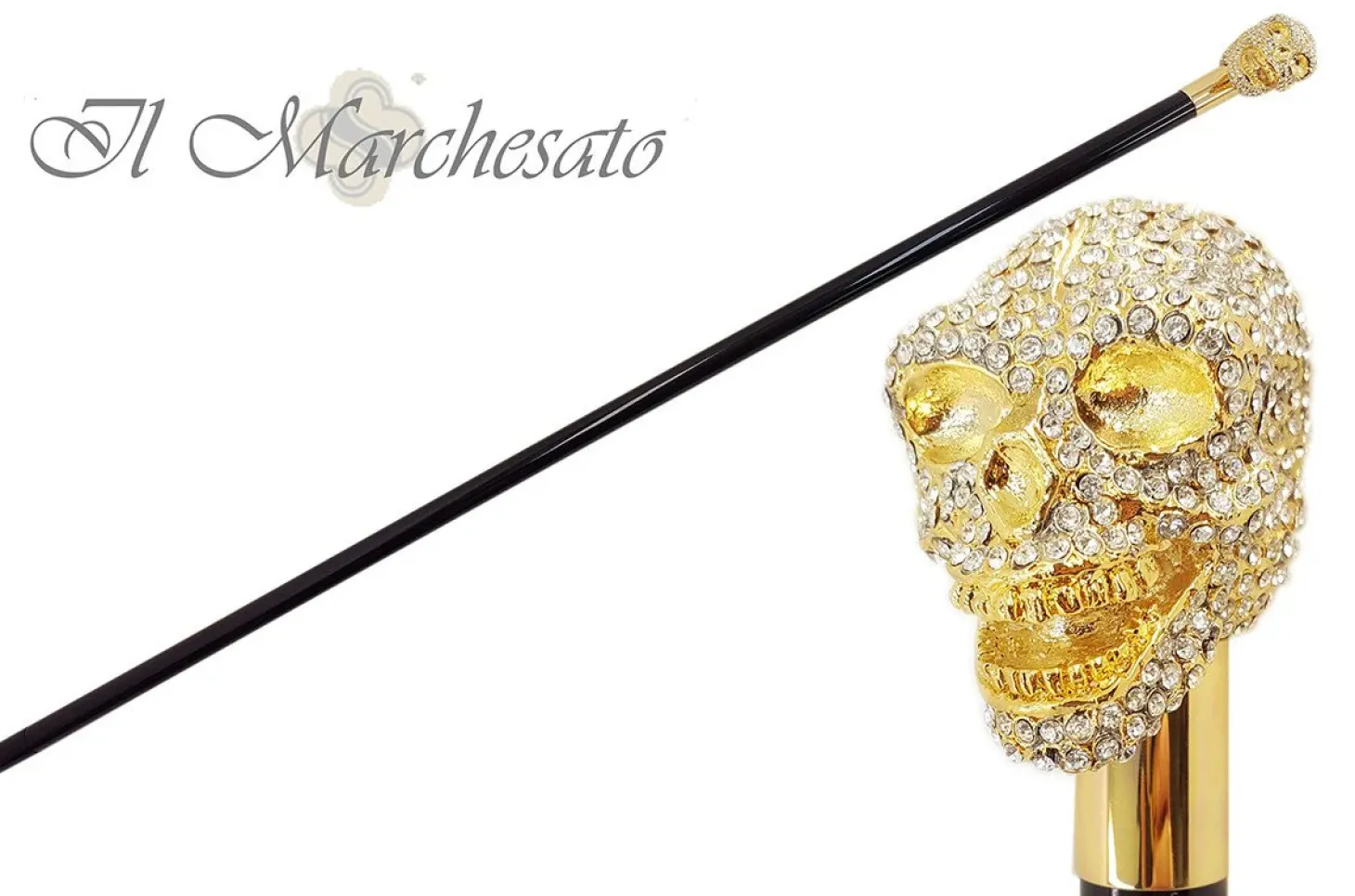 il Marchesato Lux Gold Skull Cane Encrusted with Hundreds Swarovski Cr