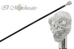 il Marchesato Lux Silver Skull Cane Encrusted with Swarovski Cristals