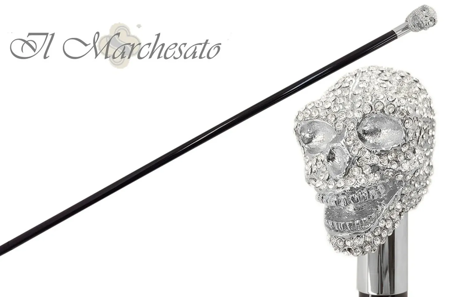 il Marchesato Lux Silver Skull Cane Encrusted with Swarovski Cristals