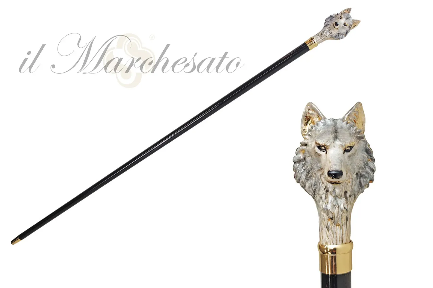 24K Gold plated Wolf - enamelled by hand