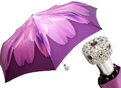 Lilac Flower Ladies Folding Umbrella with Silver-Plated Handle