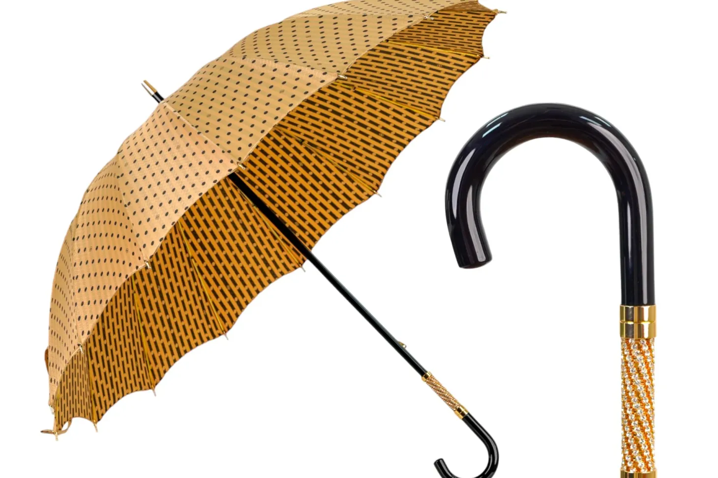 LIMITED COLLECTION - Jaquard polka dot gold umbrella