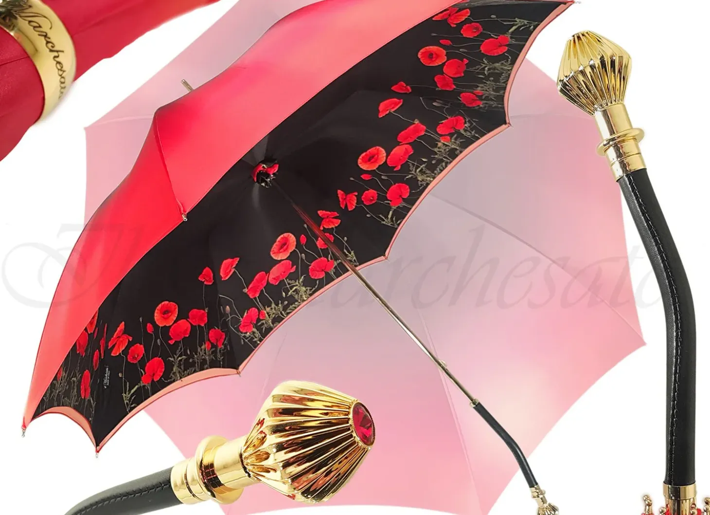 Lovely Red Shade Umbrella, New Flowered Exclusive By il Marchesato