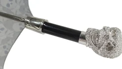 Lux Silver Swarovski Skull Folding Umbrella