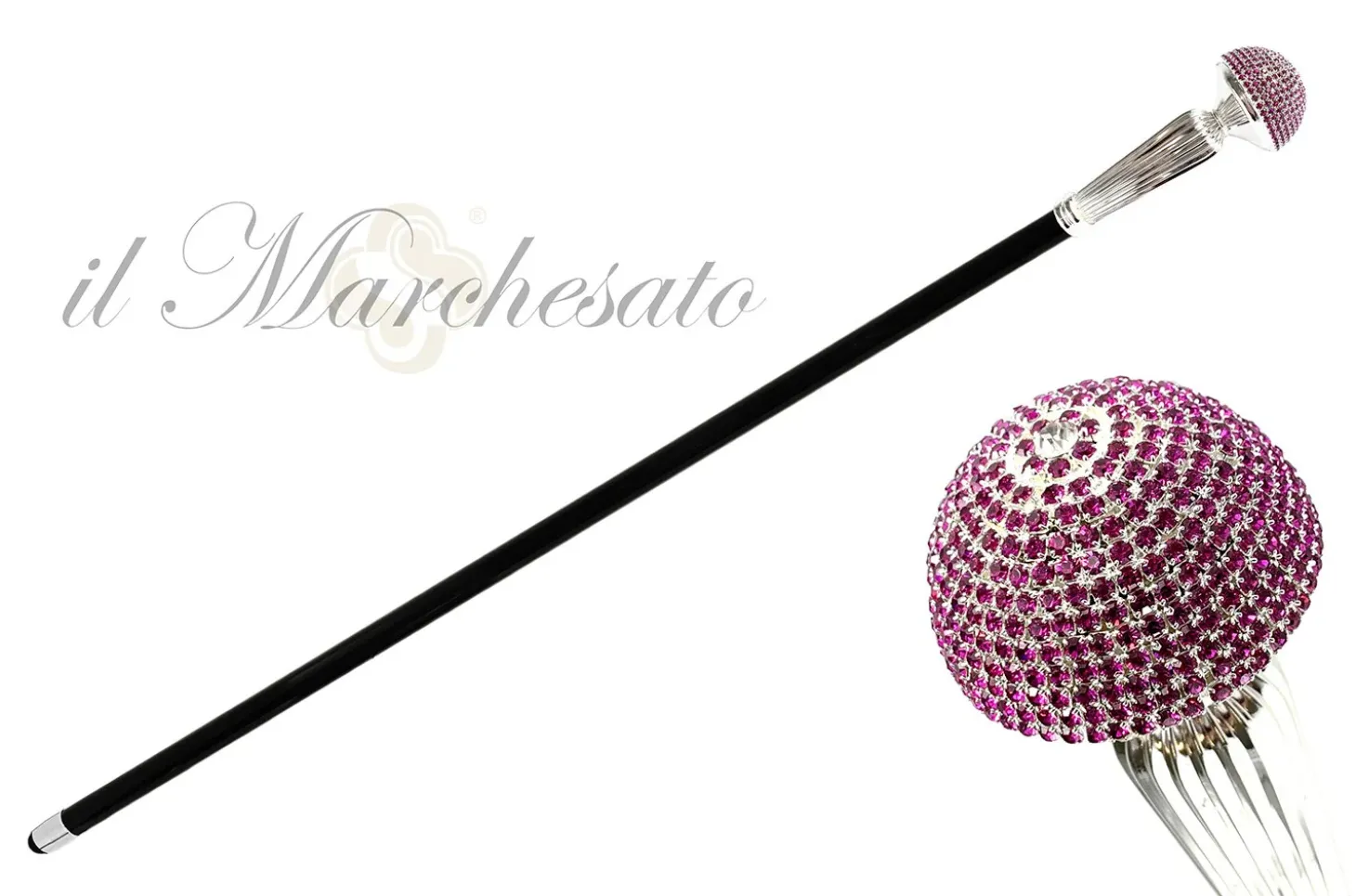 Luxurious Collectible Walking Stick - Fuchsia Crystals