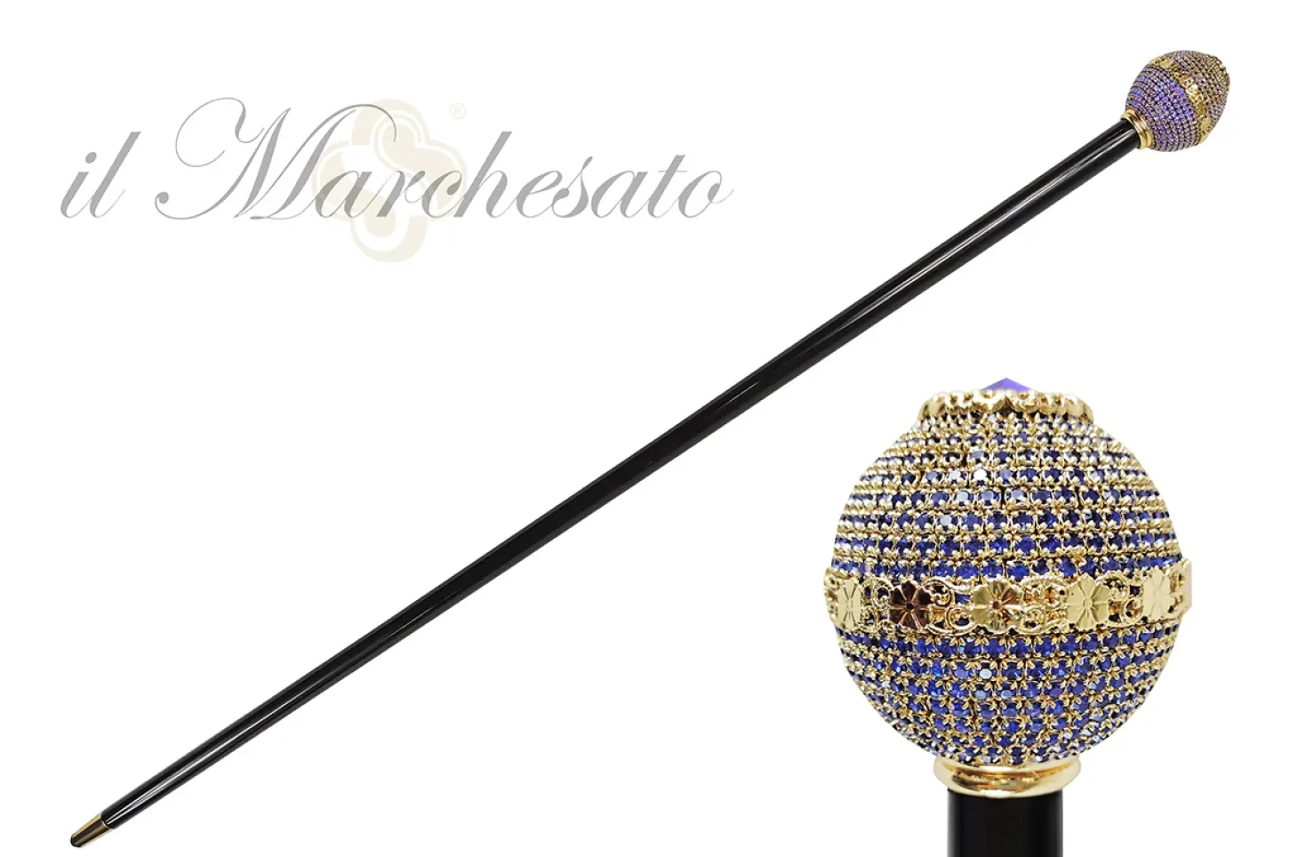Luxurious Jeweled Walking Stick with Sapphire crystals
