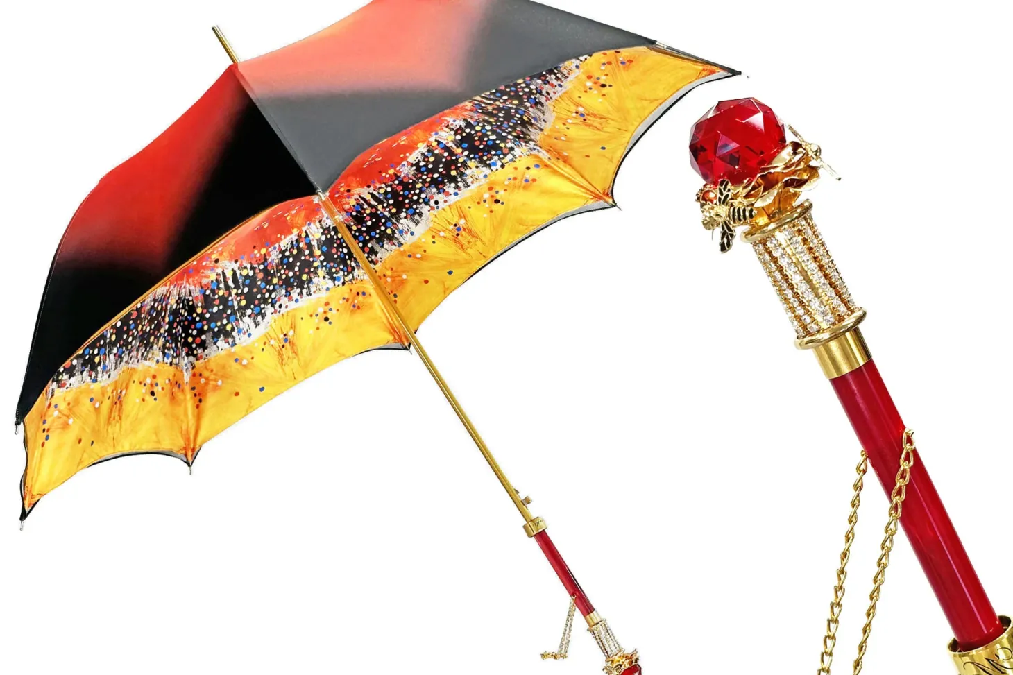Luxurious Red Umbrella with big red crystals and bee handle