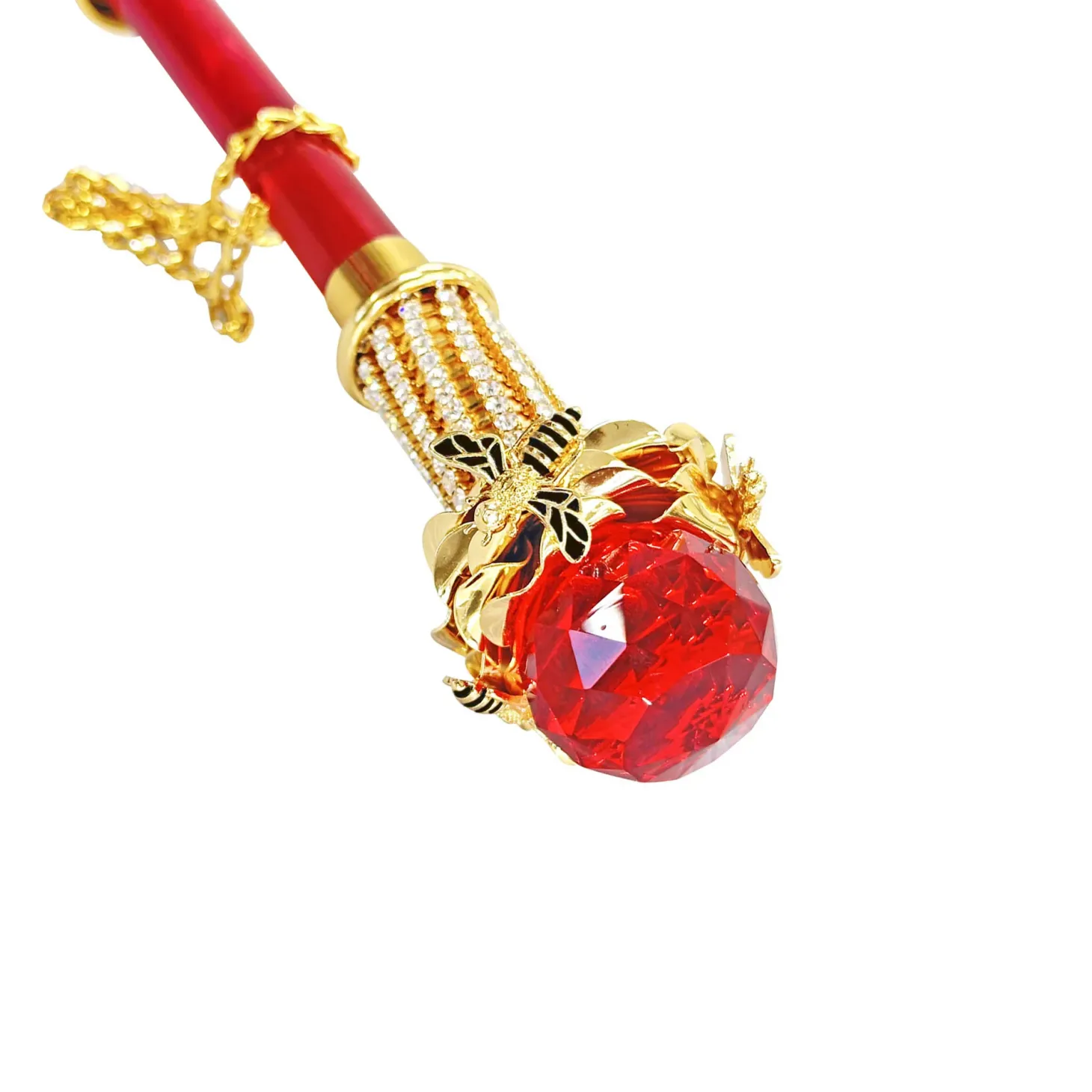 Luxurious Red Umbrella with big red crystals and bee handle