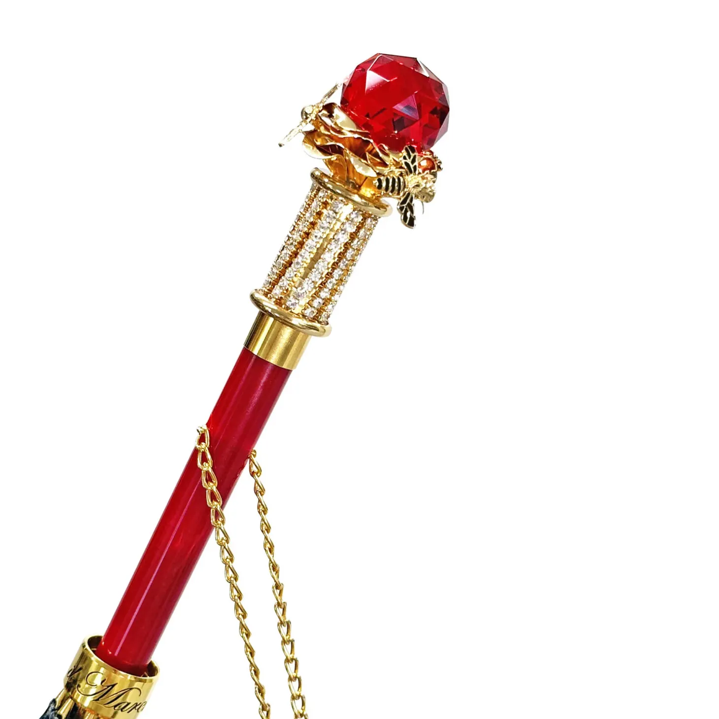 Luxurious Red Umbrella with big red crystals and bee handle