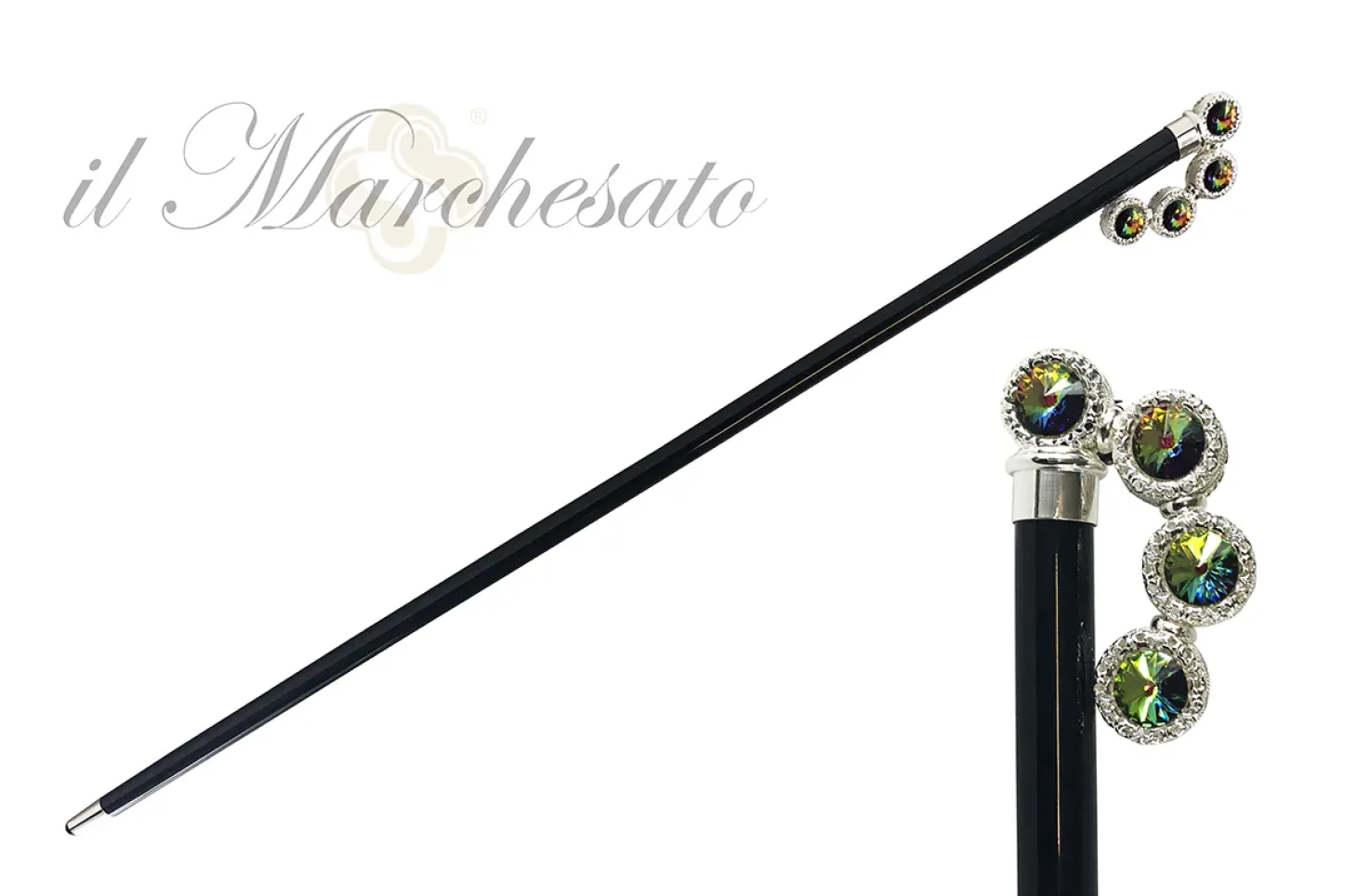 Luxurious Walking stick with multicolor crystals
