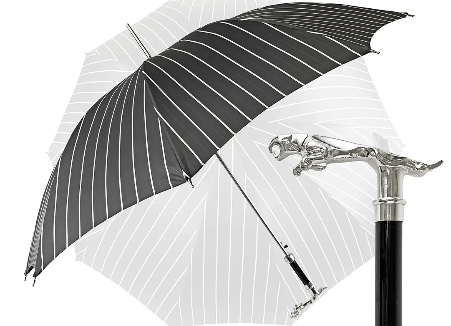 Luxury Gents Black Pinstripe Umbrella with Jaguar Handle