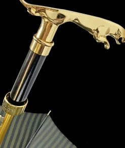 Luxury Gents Pinstripe Umbrella with Goldplated Jaguar Handle