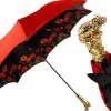 Luxury umbrella with red poppies and frog adorned with siam crystals