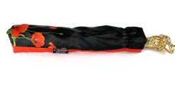 Luxury umbrella with red poppies and frog adorned with siam crystals