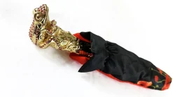 Luxury umbrella with red poppies and frog adorned with siam crystals
