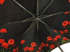 Luxury umbrella with red poppies and frog adorned with siam crystals