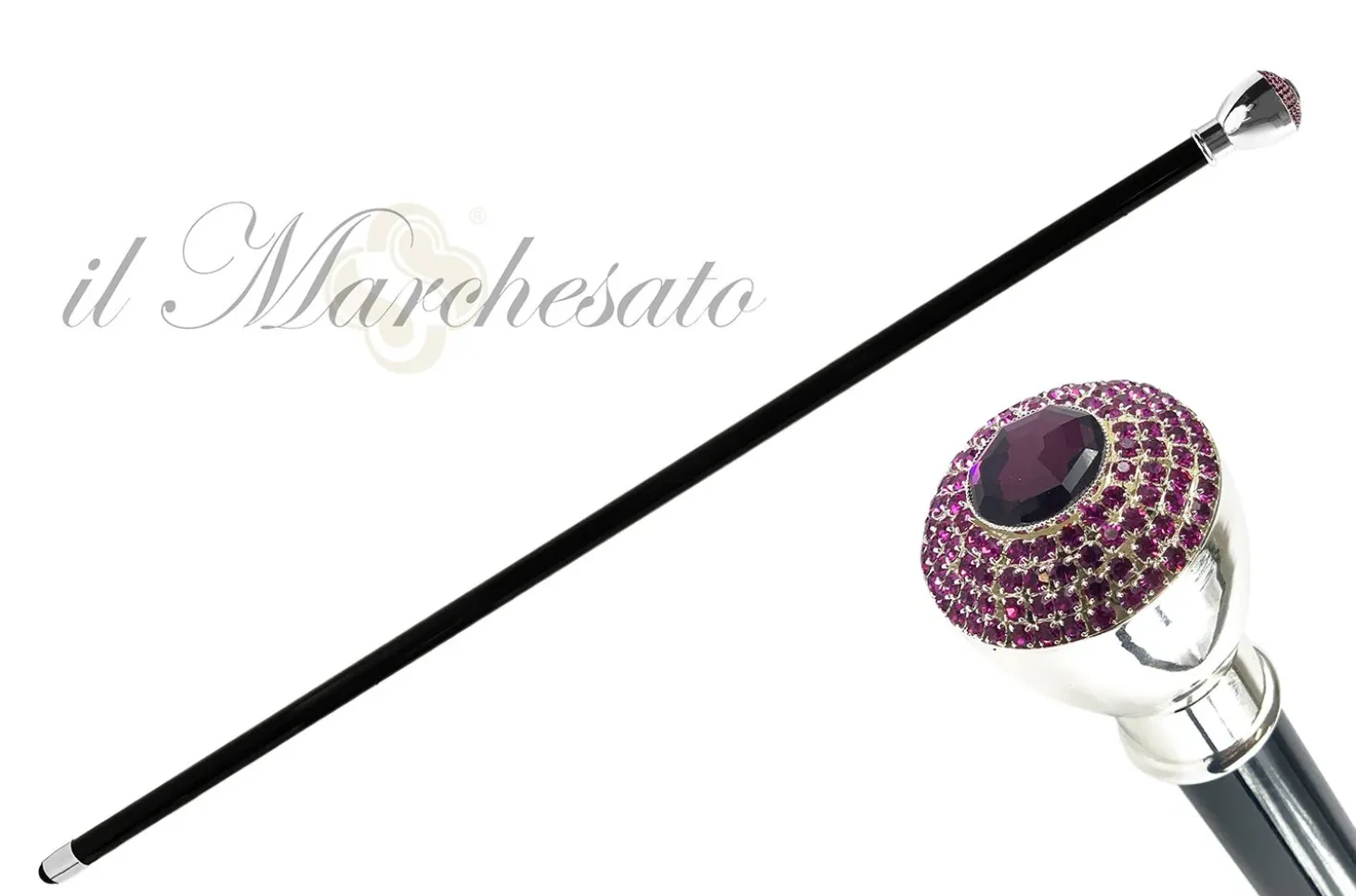 Luxury Walking Cane - Fuchsia Crystals Knob
