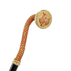 Luxury walking stick with Siam crystal and wolf