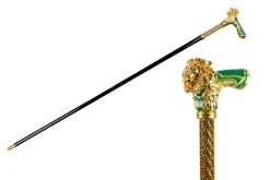 Majestic Gold Lion Handle Walking Cane – Green Enamel Finish