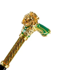 Majestic Gold Lion Handle Walking Cane – Green Enamel Finish
