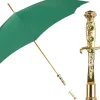 Majestic Green Umbrella with Ornate Sword Handle in 24K Gold Plating