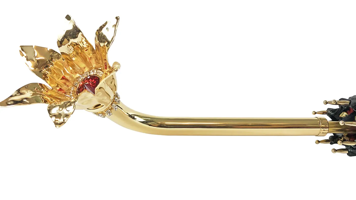 Marvelous Green and Red Umbrella with Goldplated flower