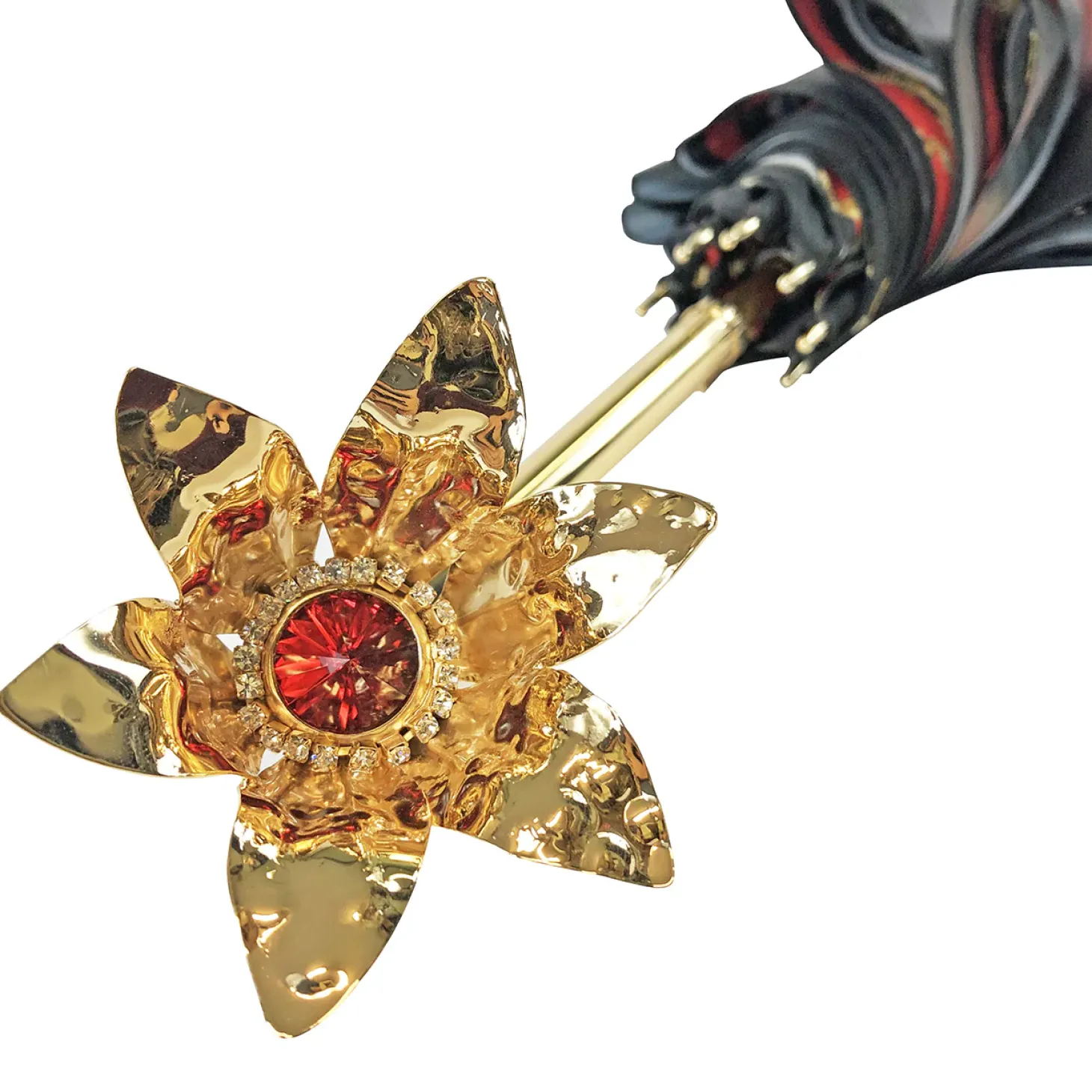 Marvelous Green and Red Umbrella with Goldplated flower