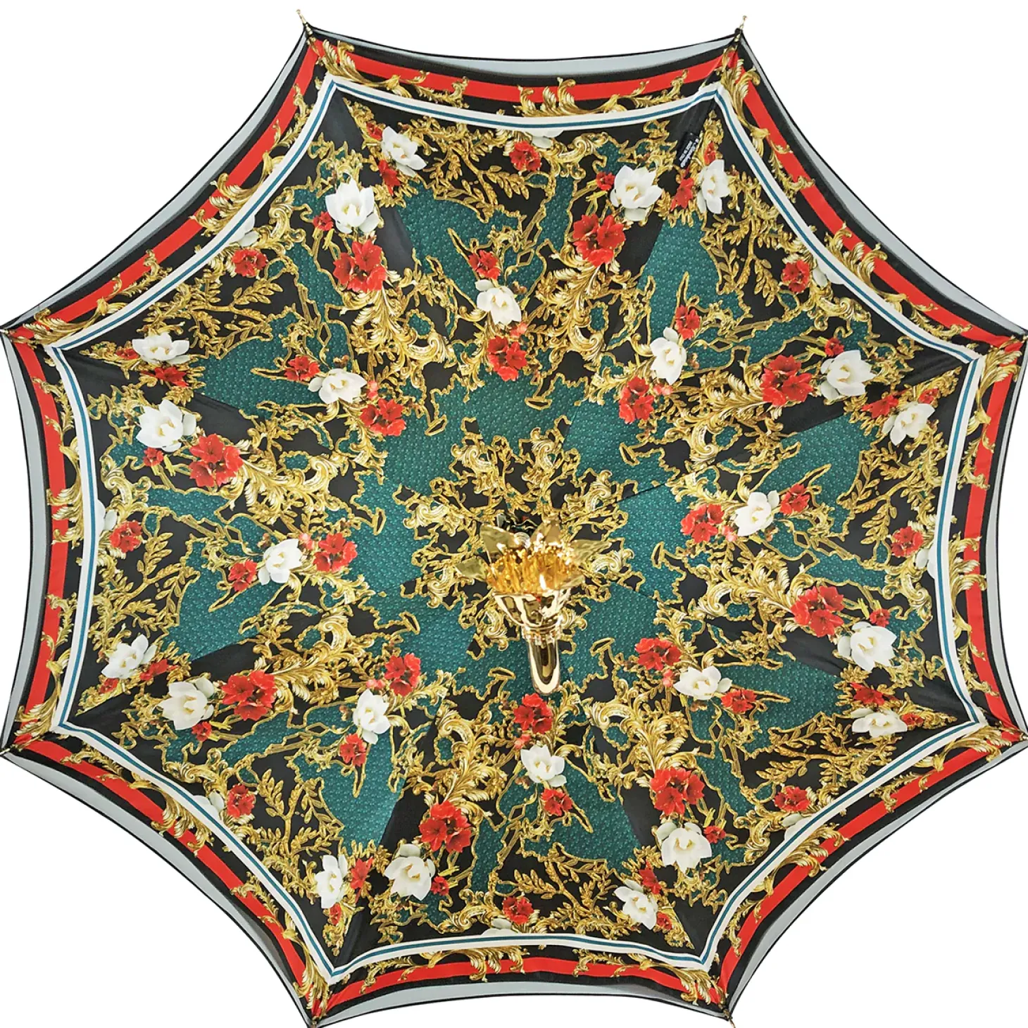 Marvelous Green and Red Umbrella with Goldplated flower