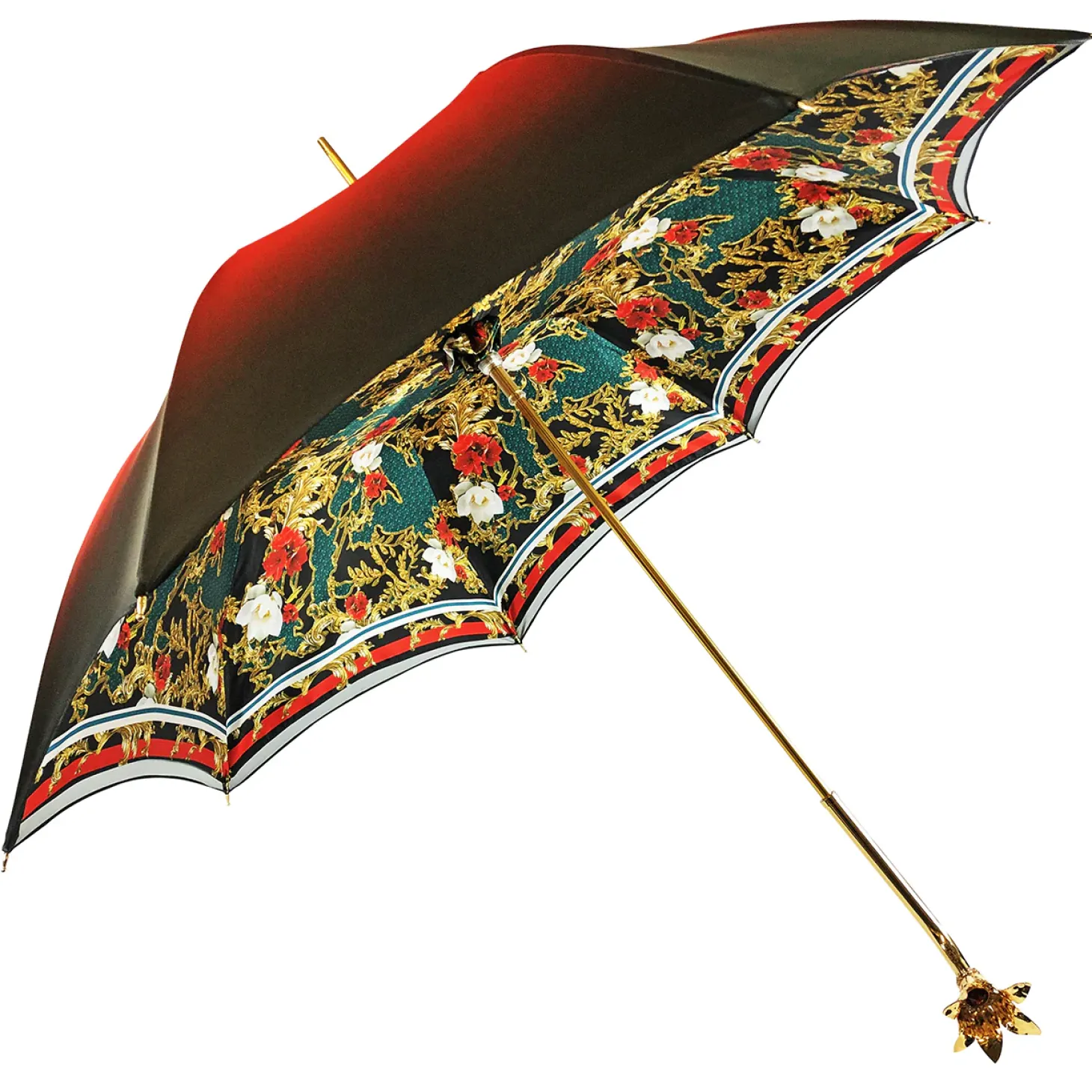 Marvelous Green and Red Umbrella with Goldplated flower