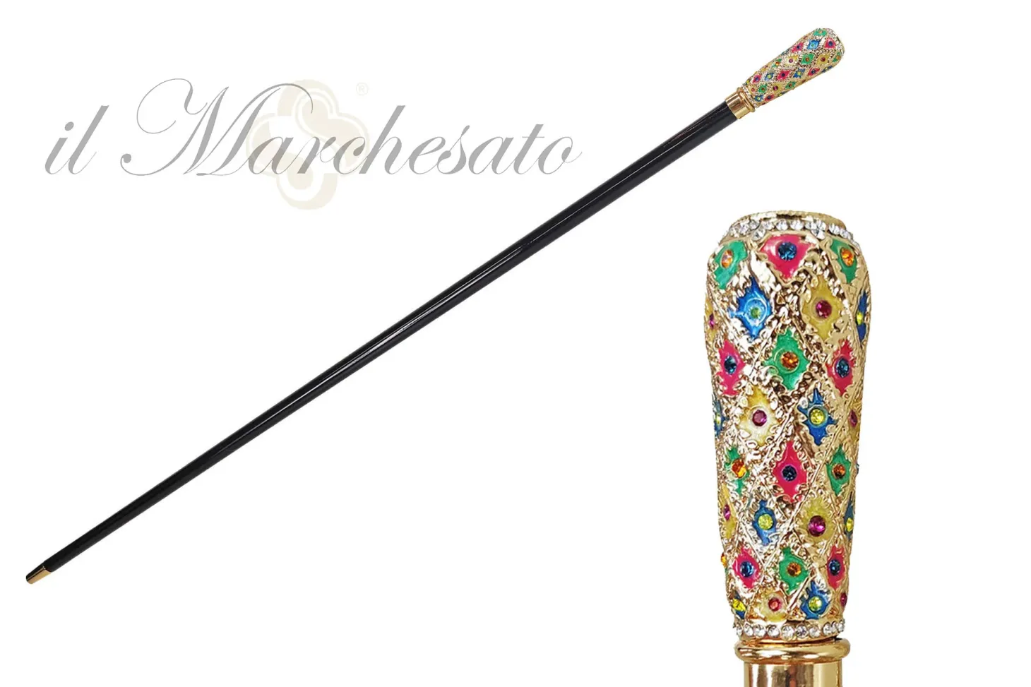 Milord Walking stick - Hand painted Knob with multicolor crystals