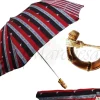 Multi-Color Striped Men's Folding Umbrella - Whangee Bamboo Handle