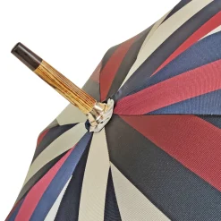 Multicolour Striped Umbrella - Natural beech Wood-Handle