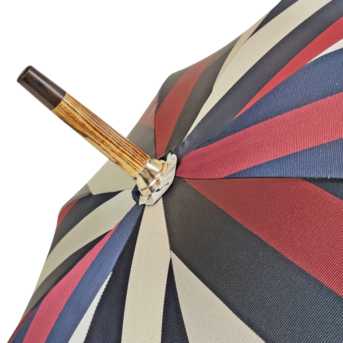 Multicolour Striped Umbrella - Natural beech Wood-Handle