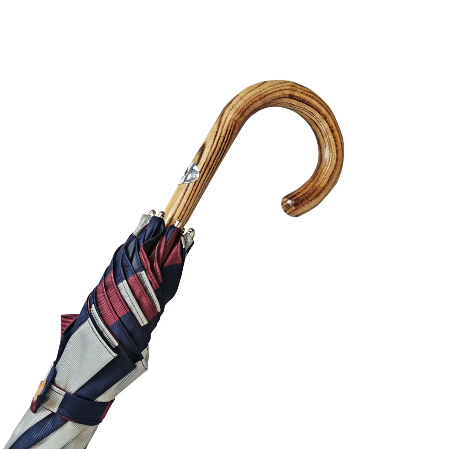 Multicolour Striped Umbrella - Natural beech Wood-Handle