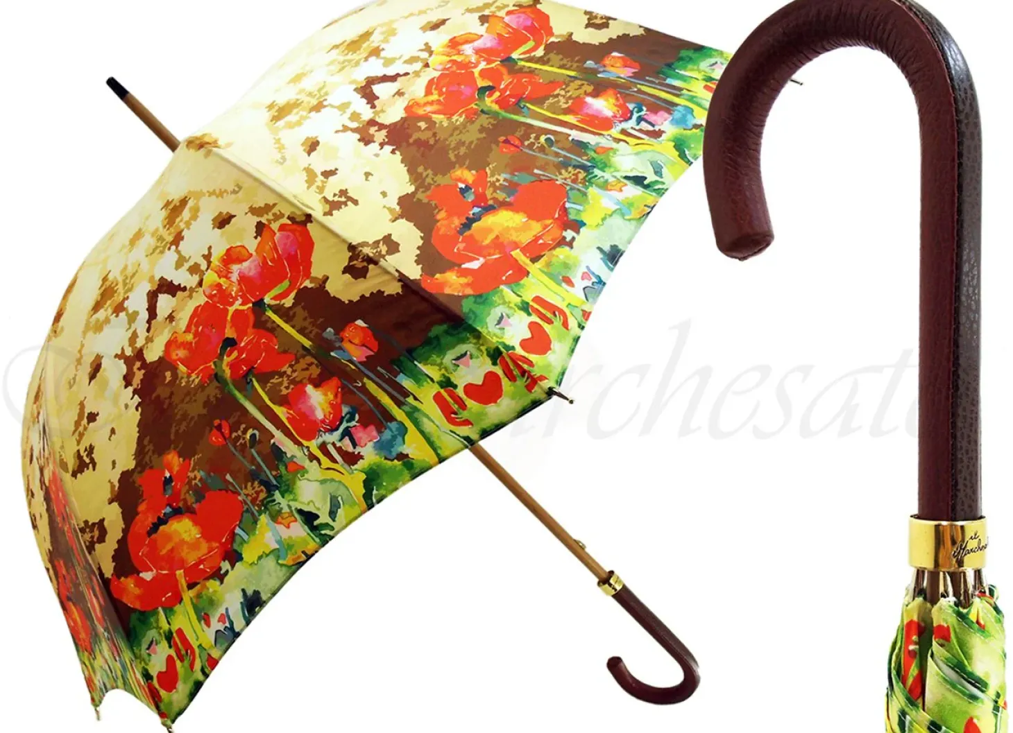 New Floral Umbrella Pattern With Leather Handle