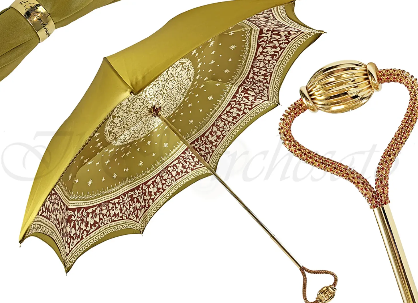 Original Umbrella with Heart handle and red Crystals