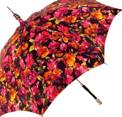 Parasol Multi-Color Floral Umbrella for Women - Black Leather Handle