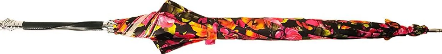 Parasol Multi-Color Floral Umbrella for Women - Black Leather Handle