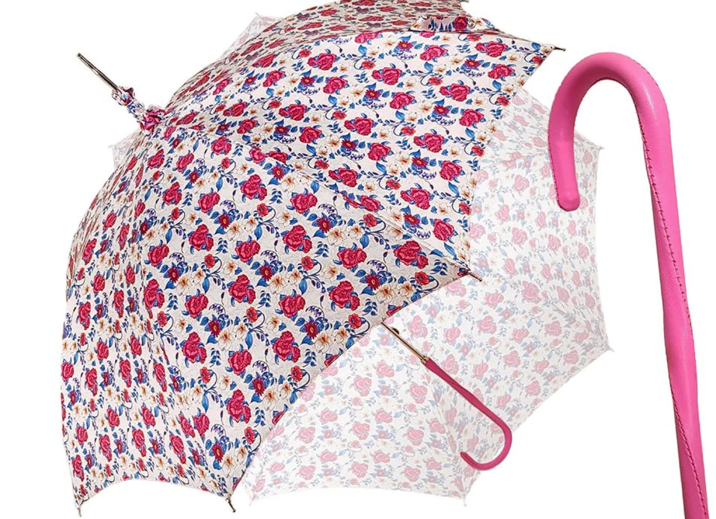 Pink Roses Parasol - Pink Leather Handle