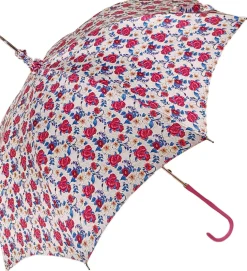Pink Roses Parasol - Pink Leather Handle
