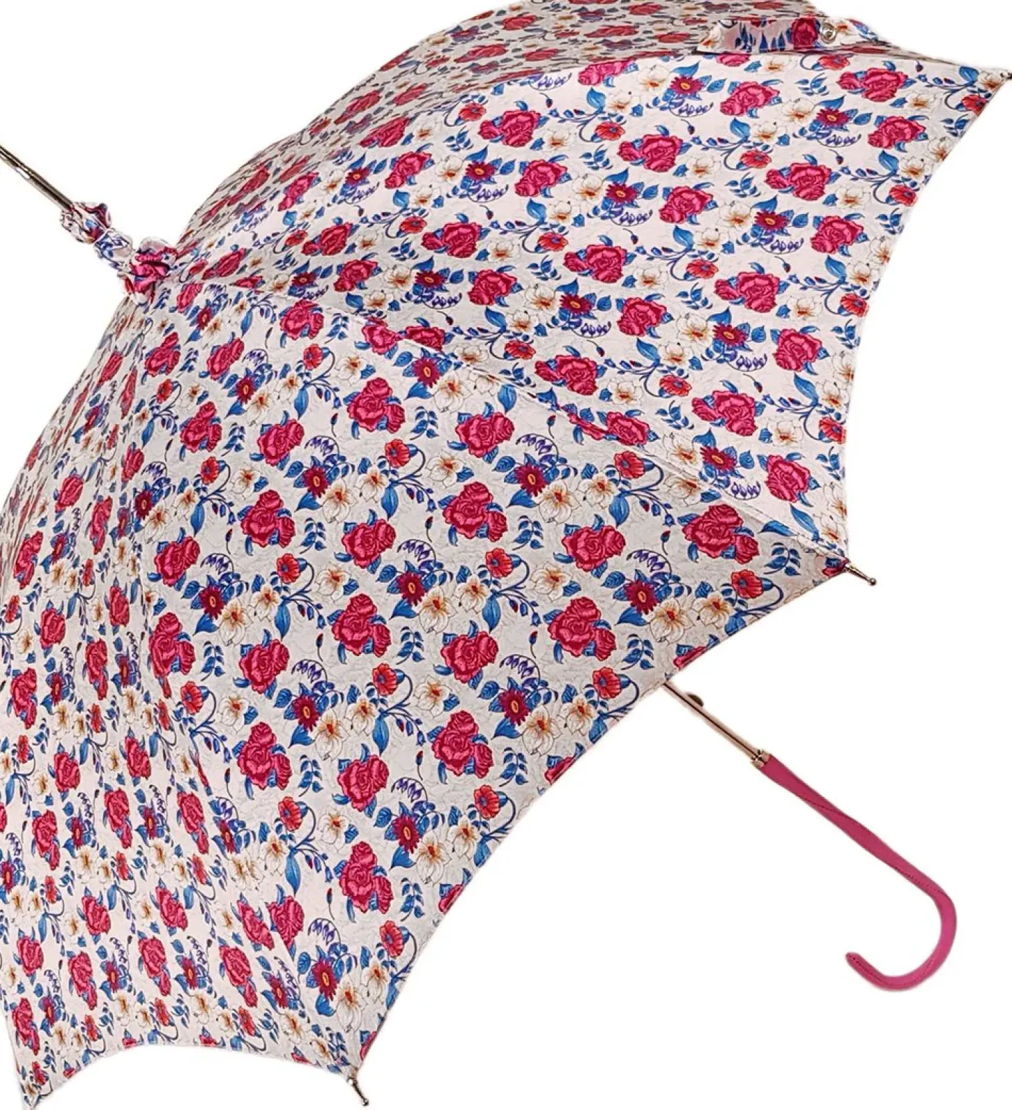 Pink Roses Parasol - Pink Leather Handle