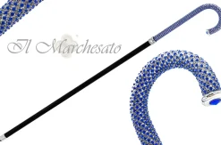 Portentous Walking stick - Brilliant Sapphire Crystals On Silver Plate
